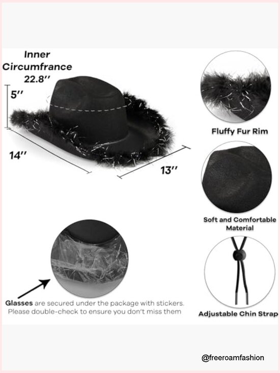 Cowboy Hat with Heart Sunglasses Set Costume Accessory Cowgirl Western Party main image 4